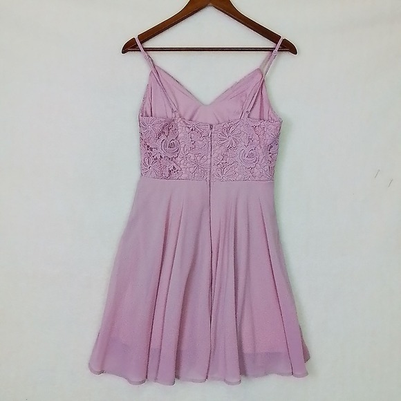 Lulus Mini Dress Pink Sz M Lace Sleeveless Straps Chiffon‎ Prom Special Occasion - Picture 4 of 16